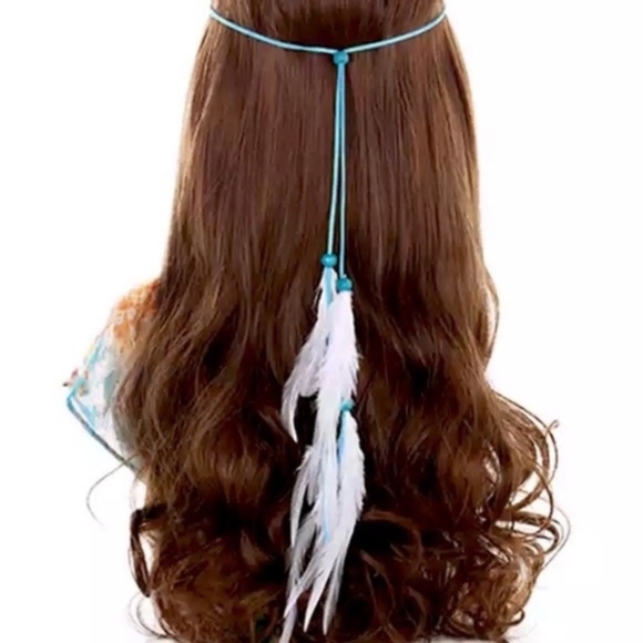 New bohemian festive headdress w feathers & beads - Picture 3 of 7